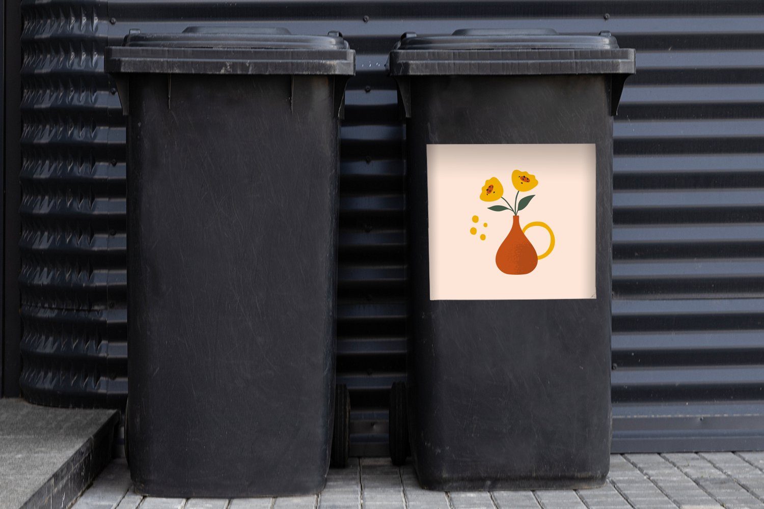 Mülleimer-aufkleber, - Sticker, Wandsticker Vase MuchoWow Pastell Abfalbehälter (1 St), Mülltonne, - Blumen Container,