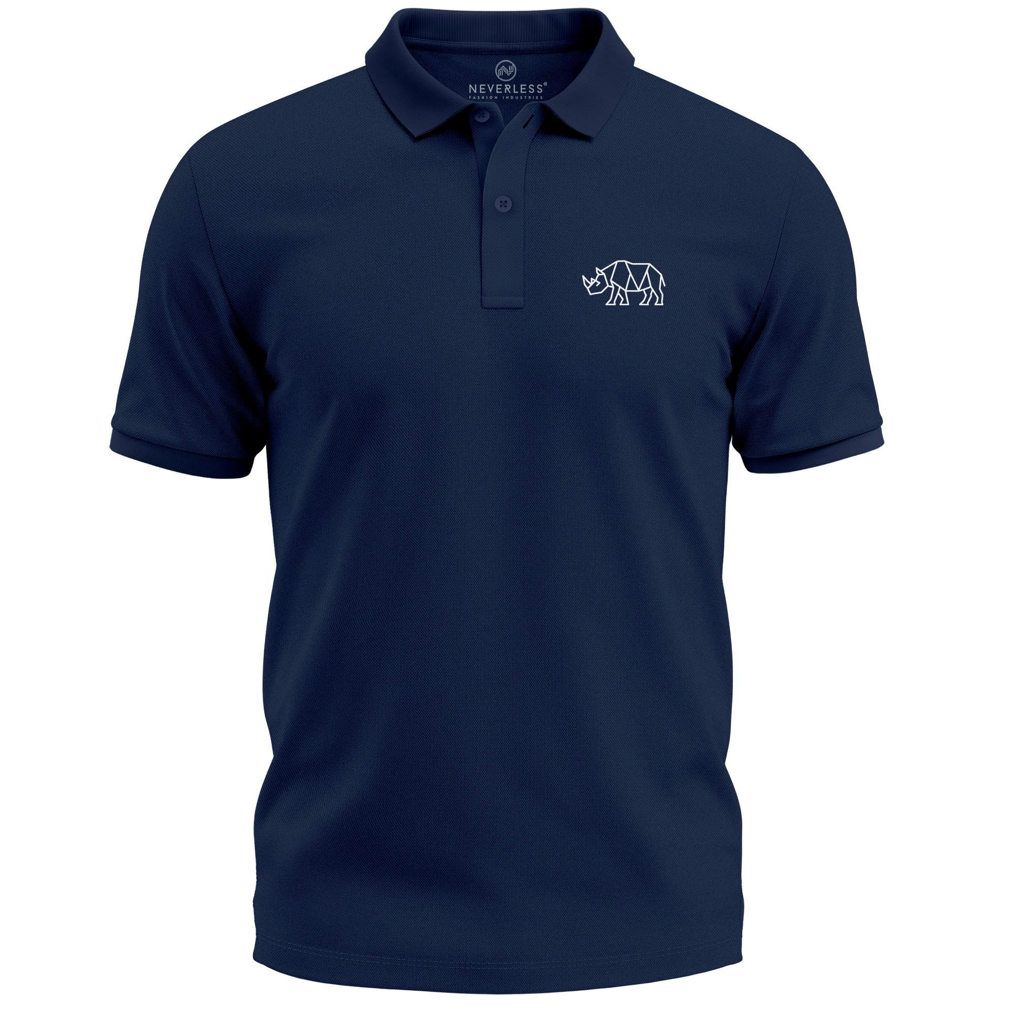 Neverless Poloshirt Poloshirt Herren Nashorn Tierlogo günstig online kaufen