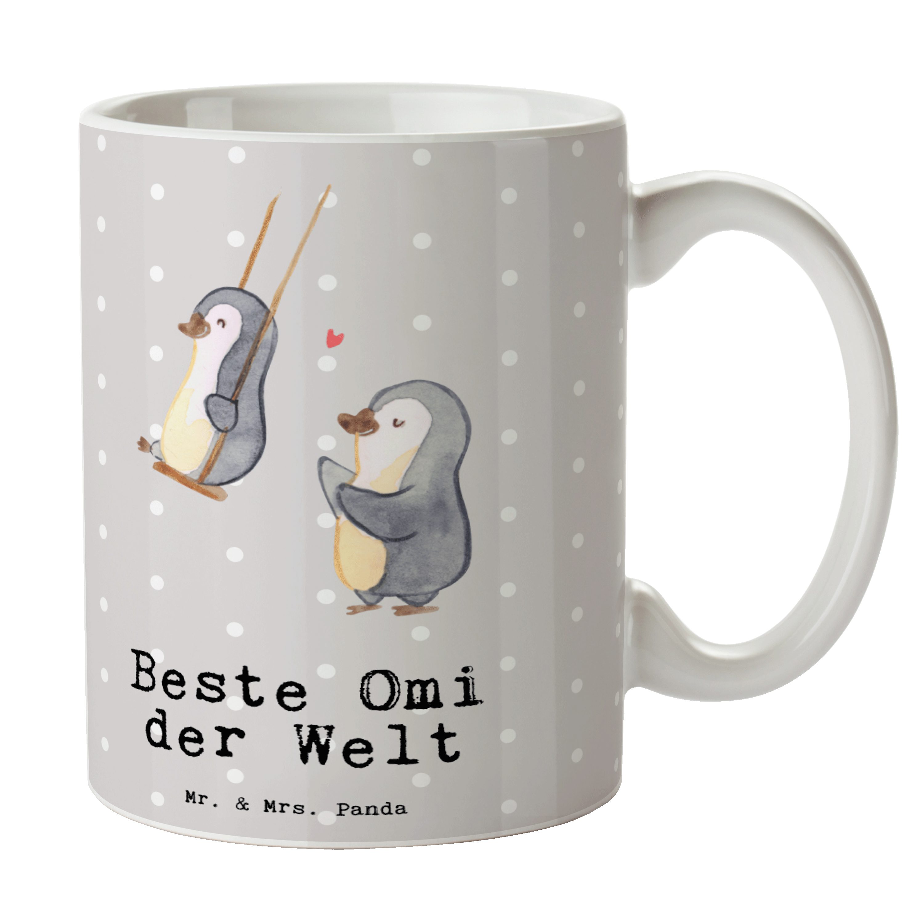 Mr. & Mrs. Panda Tasse Pinguin Beste Omi der Welt - Grau Pastell - Geschenk, Kaffeebecher, O, Keramik