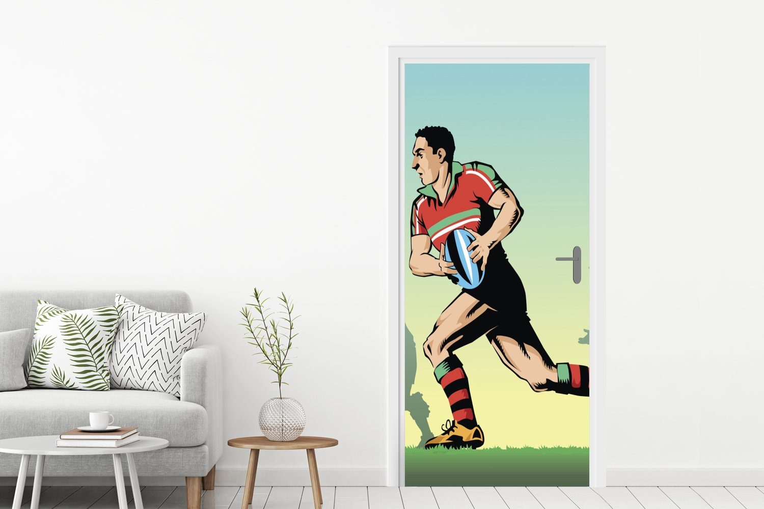 MuchoWow Türtapete für Rugbyspiels, Türaufkleber, des Fototapete Eine 75x205 cm Matt, bedruckt, St), Tür, Illustration (1