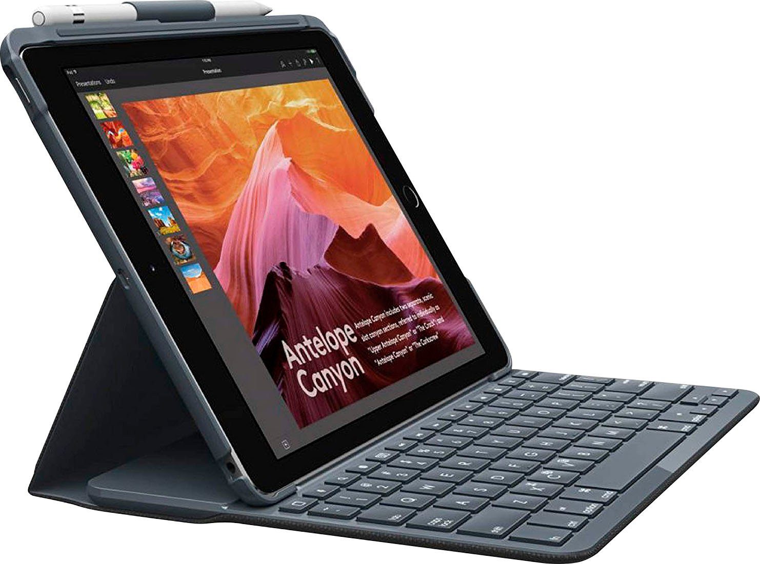 Logitech Tablet-Hülle Slim Combo with detachable BT Keyboard for iPad,  Graphite - DE-Layout