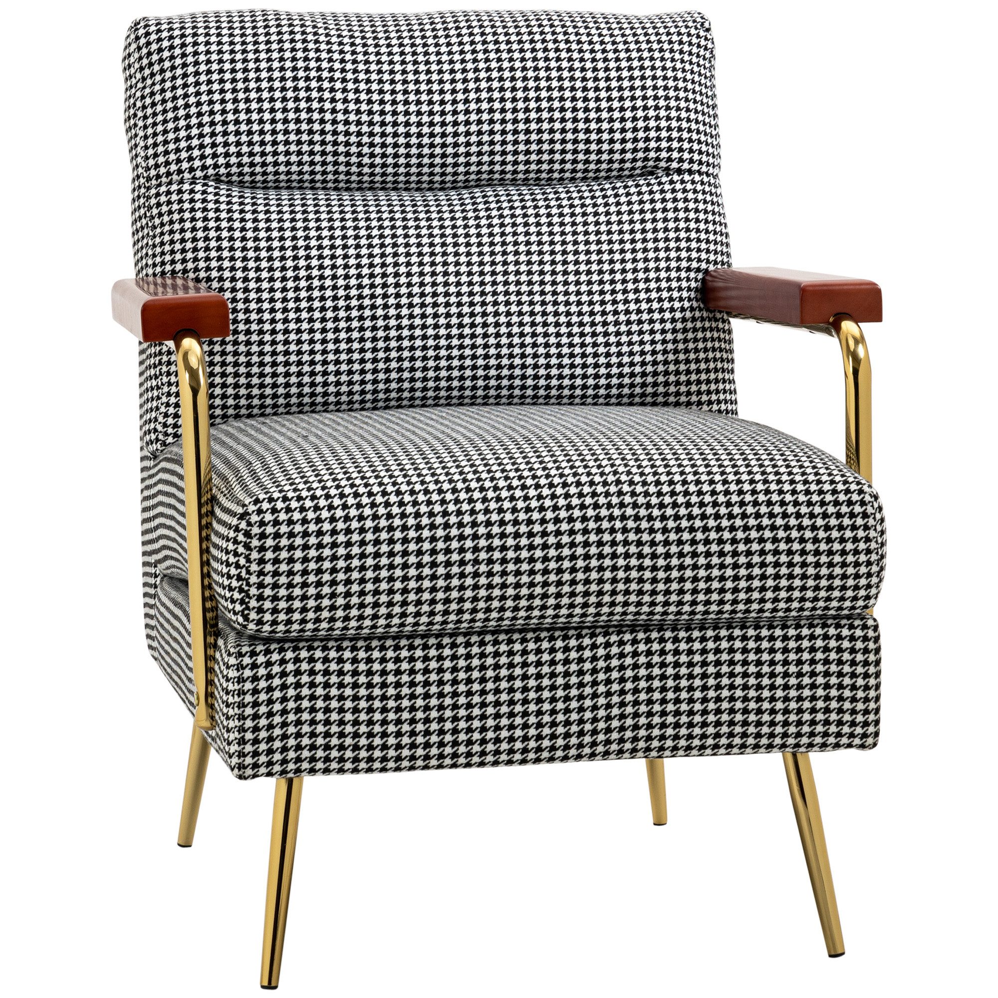 FELIXLEO Loungesessel Retrodesign Sessel Hahnentrittmuster Holzelemente Federkern Schwarz (1-St)