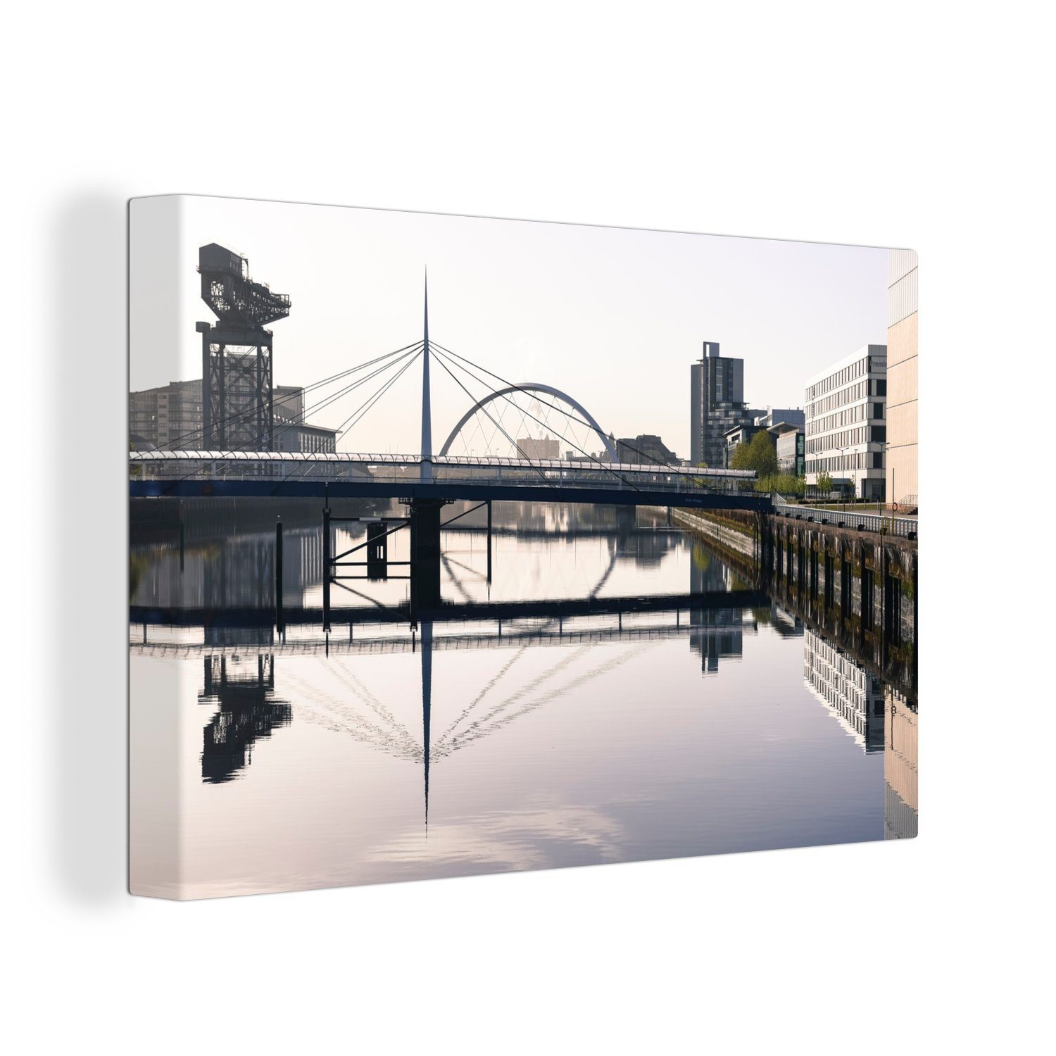 (1 St), 30x20 Wandbild Glasgow Aufhängefertig, Leinwandbild Schottland, cm - - Wanddeko, Fluss Leinwandbilder, OneMillionCanvasses®