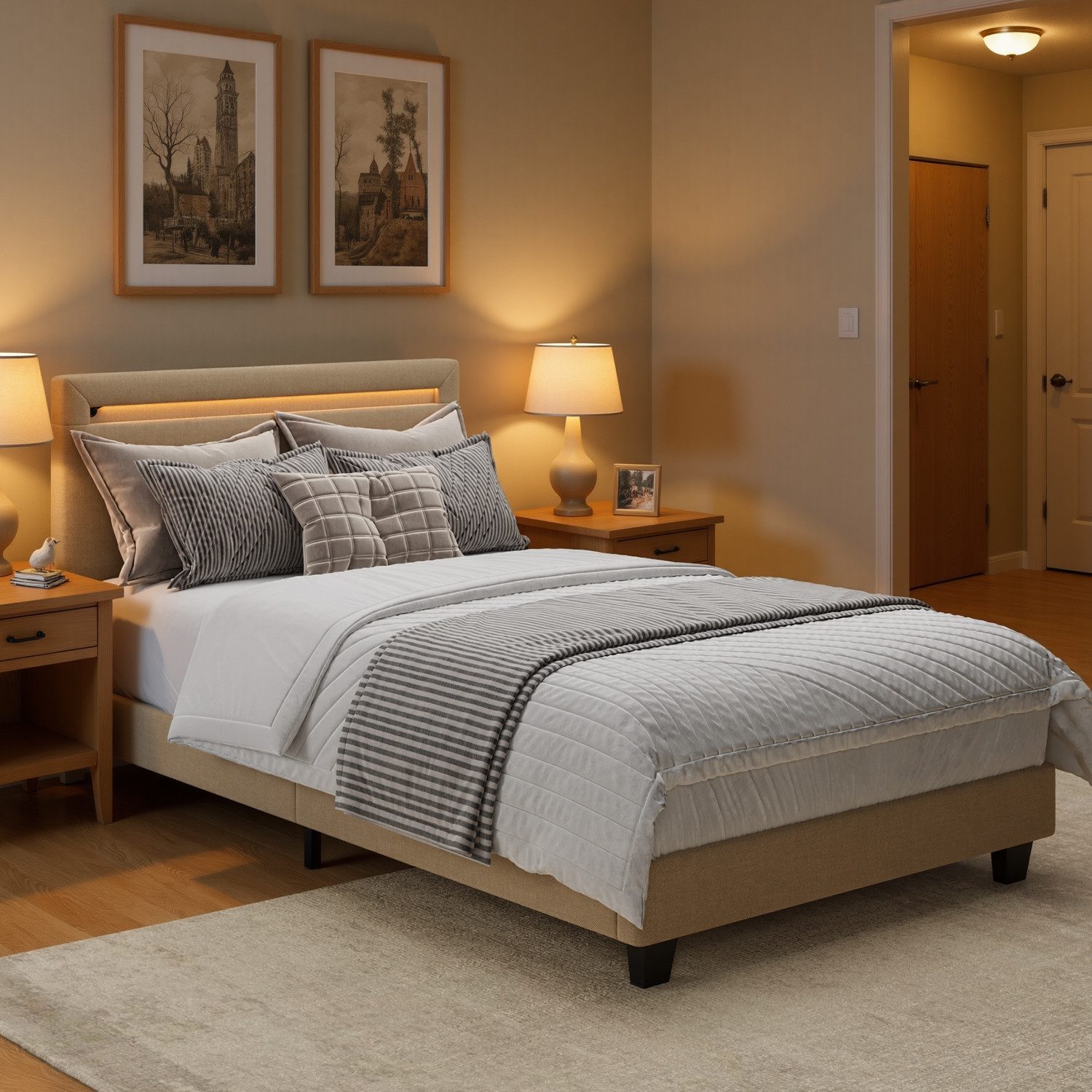 Bealife Polsterbett lsterbett Einzelbett,Bettgestell mit Kopfteil, Lichtleiste (2 Modelle (90x200, 120x200)