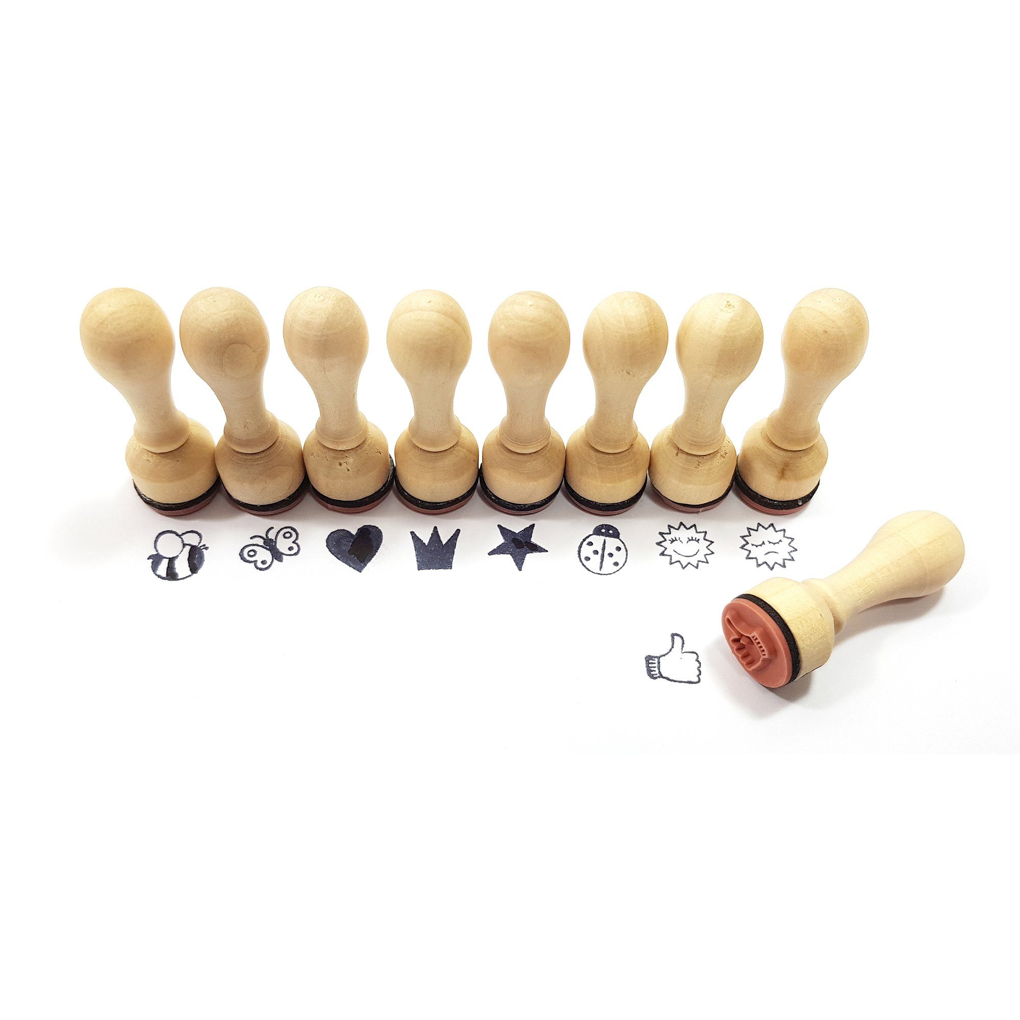 Frau WUNDERVoll Stempel 9 Lehrerstempel aus Holz, Ø 1,5 cm / Ministempel / Motivstempel