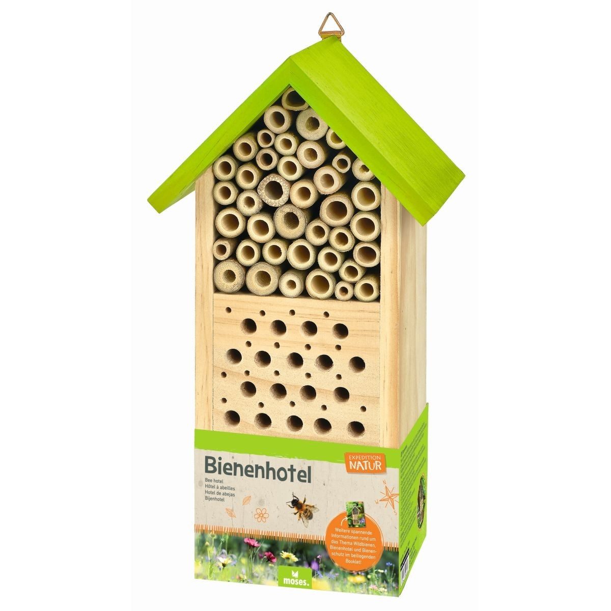 Moses. Verlag Bienenkiste Bienenhotel aus Kiefernholz & Bambus für Wildbienen mit Booklet