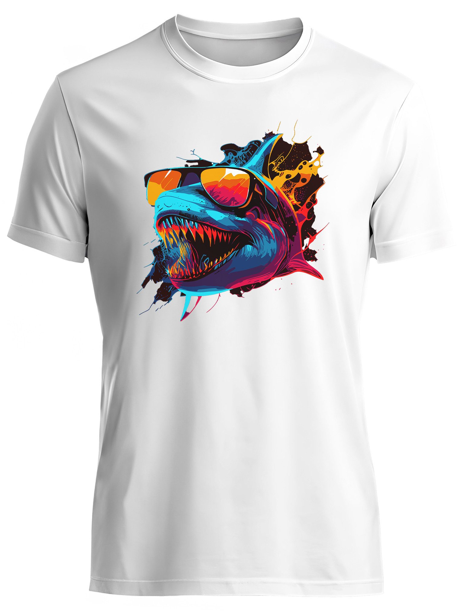 MyDesign24 T-Shirt mit coolem Streetstyle Hai Cooles Print Shirt Regular Fit i637