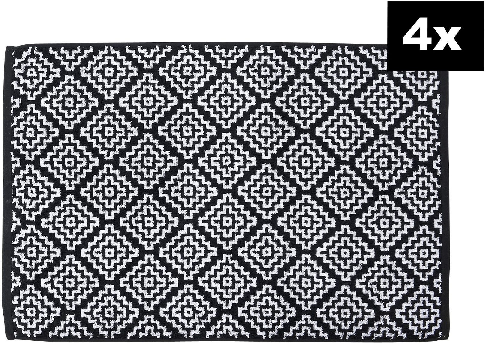 done.® Badematte DAILY SHAPES Boho 4er-Set, Höhe 5 mm, fußbodenheizungsgeeignet, Baumwolle, rechteckig, Badvorleger aus 100% Baumwolle, Jacquardgewebt