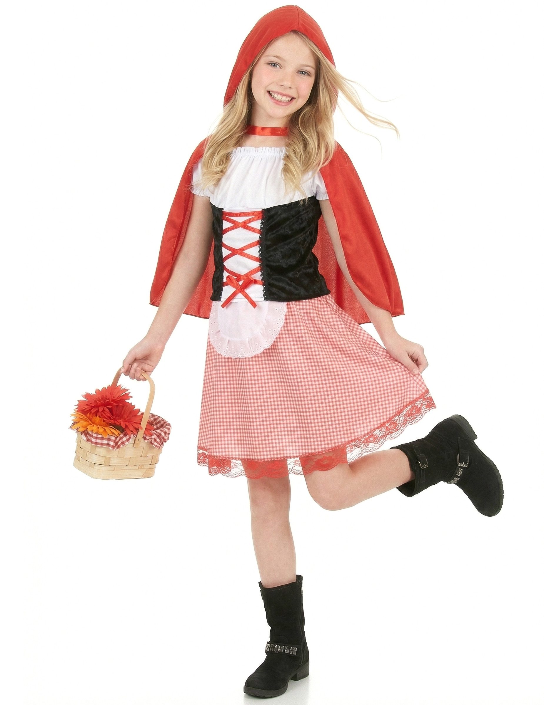 JADEO Kostüm Rotkäppchen Kinderkostüm rot-weiss-schwarz