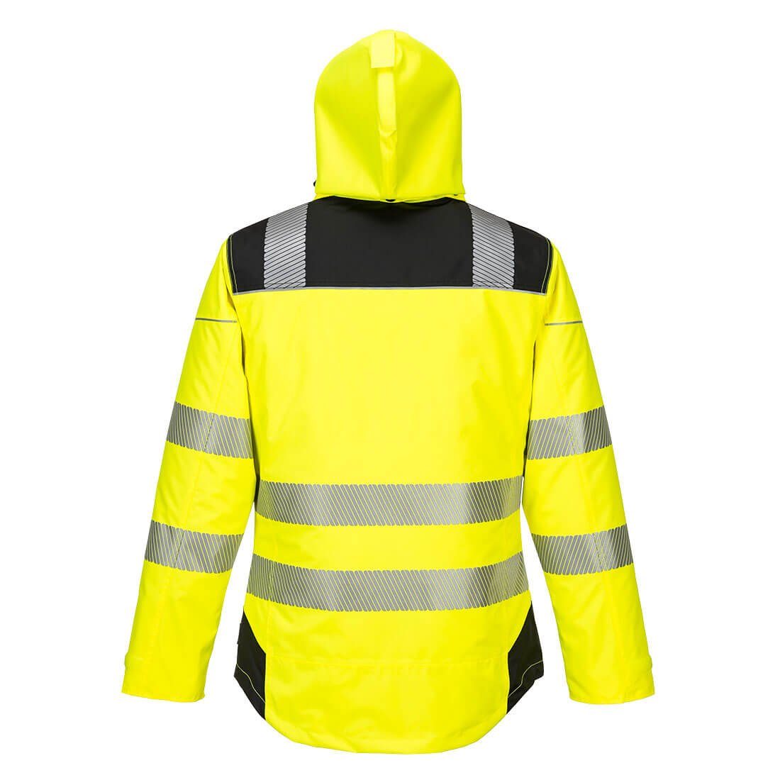 Portwest Arbeitsjacke Kapuze Warnschutz-Regenjacke mit T400 Schwarz PW3 - Gelb 
