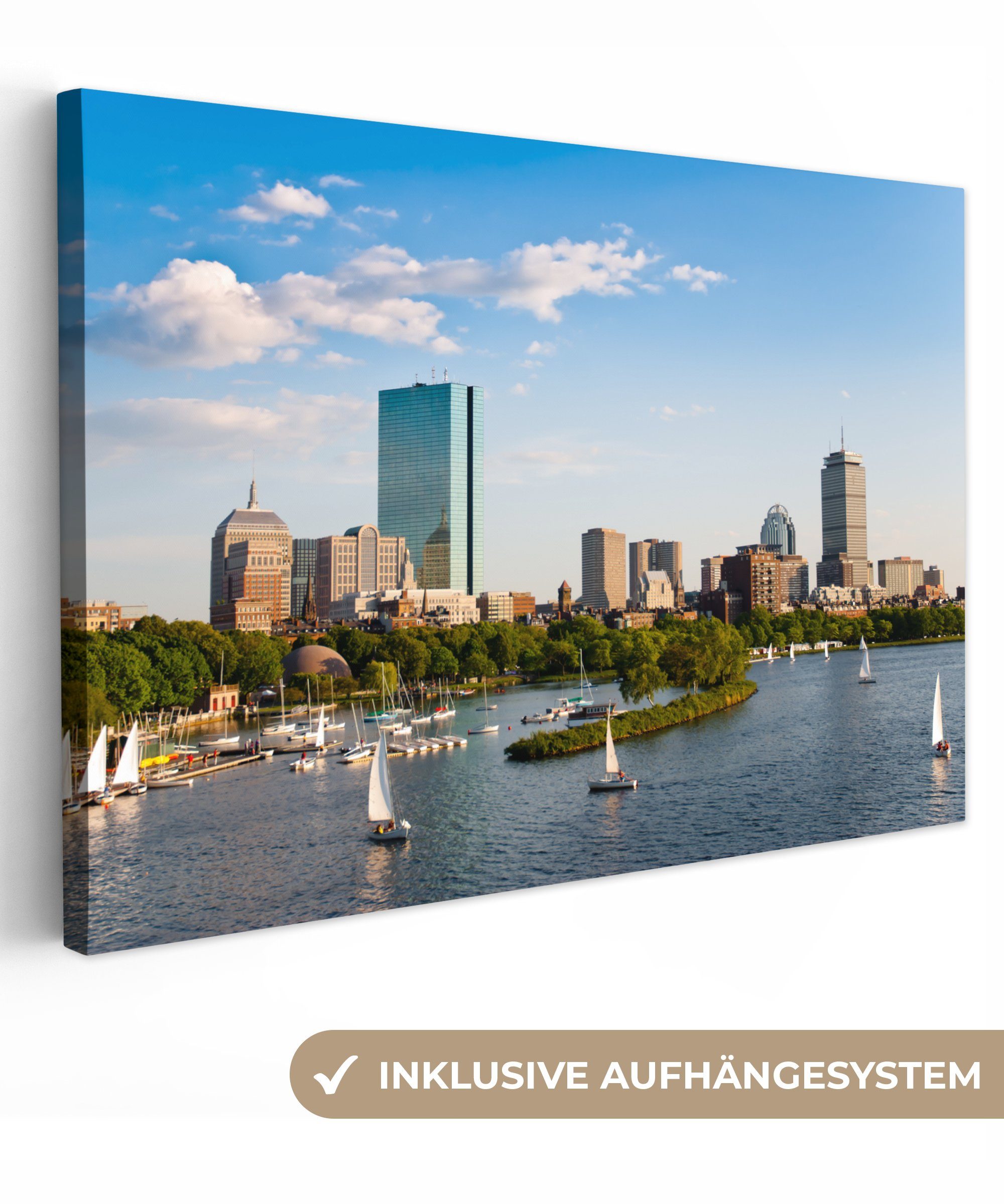 OneMillionCanvasses® Leinwandbild Luft - Boston - Stadt, (1 St), Wandbild Leinwandbilder, Aufhängefertig, Wanddeko, 30x20 cm