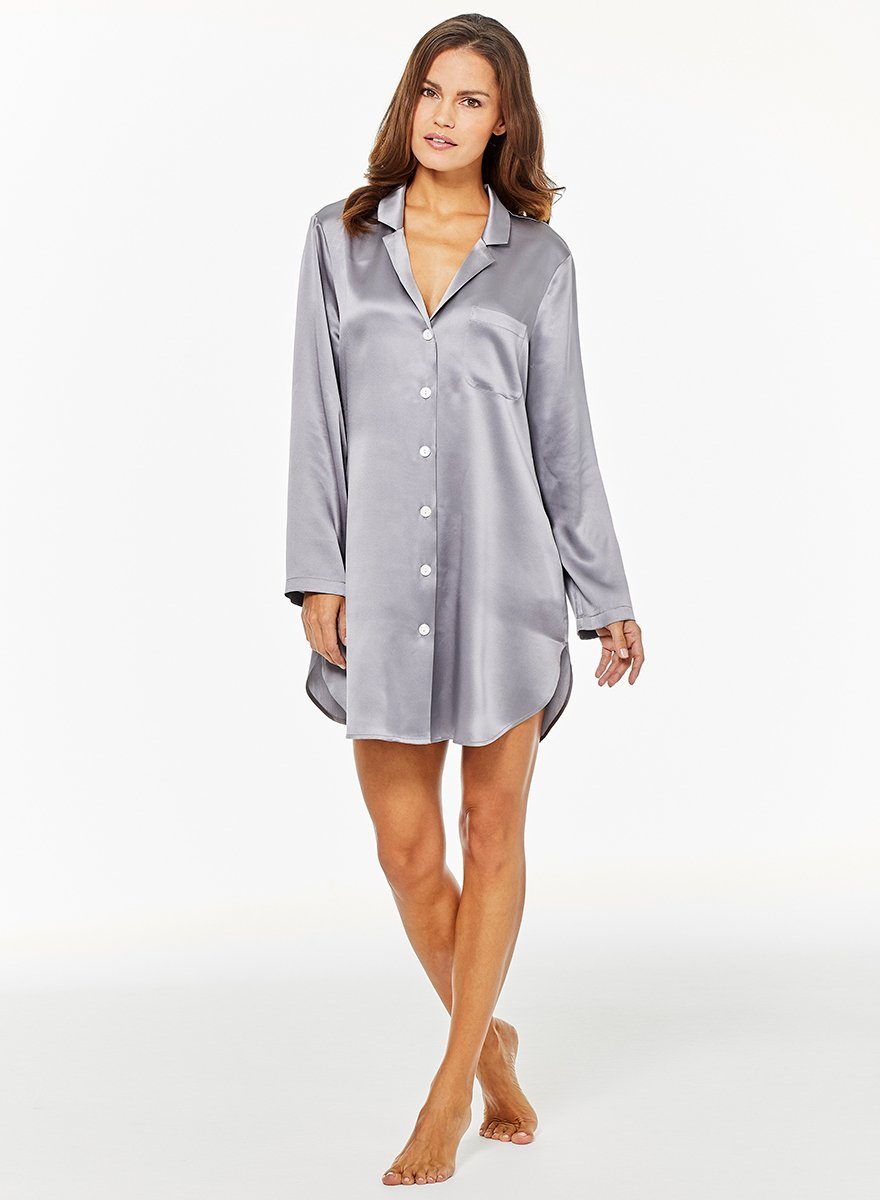 Jadee Sleepshirt Stella aus reiner Seide Unifarben Soft Grey