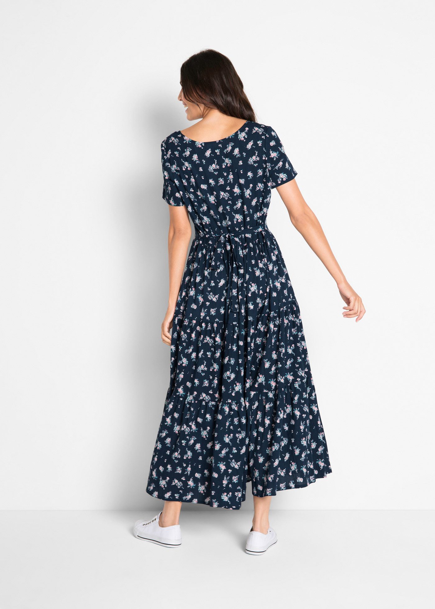 bonprix Maxikleid aus reiner Baumwolle, Loose Fit, Kurzarm-Design, mit Allover-Muster