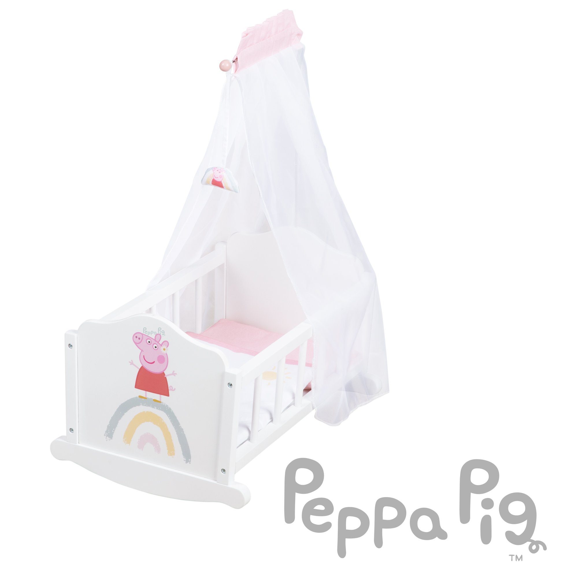 roba® Puppenwiege Peppa Pig, Puppenbett mit Kissen, Decke & Himmel, Puppenm günstig online kaufen