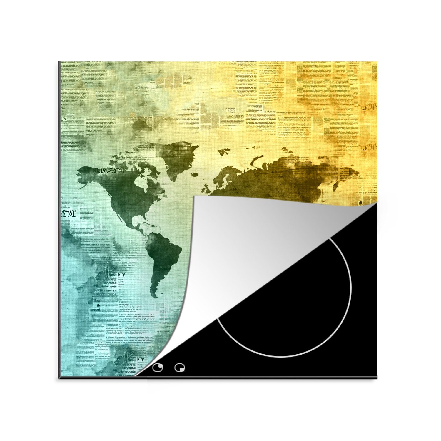 Ceranfeldabdeckung, (1 MuchoWow Wasserfarben, für Vinyl, 78x78 - Arbeitsplatte küche tlg), cm, Herdblende-/Abdeckplatte Weltkarte