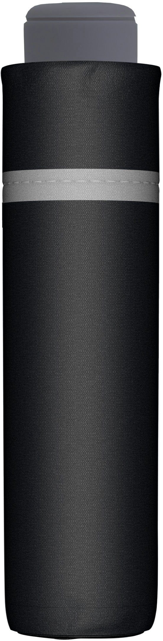 doppler® Taschenregenschirm Mini Black, Schirmdach uni, Elementen reflektierenden mit am Light up