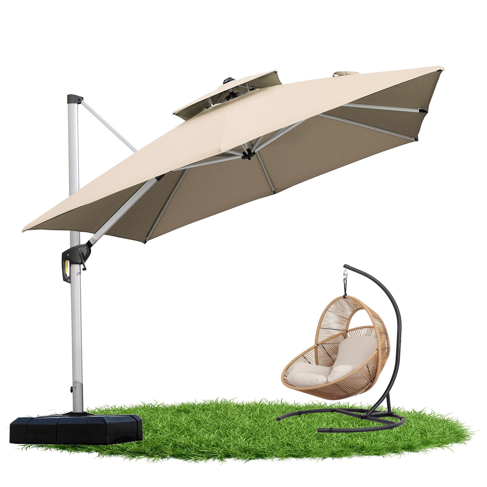 PURPLE LEAF Sonnenschirm Quadratischer Außenbereich Alu Ampelschirm, Gartenschirm, LxB: 330,00x330,00 cm, 360°Rotation, Sonnenschutz UV50+, Für Balkone, Gärten und Terrassen