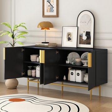 MODFU Sideboard mit 4 Türen, goldfarbener Metallgriff, Buffetschrank für Esszimmer (Wohnzimmer, Schlafzimmer, Flur)