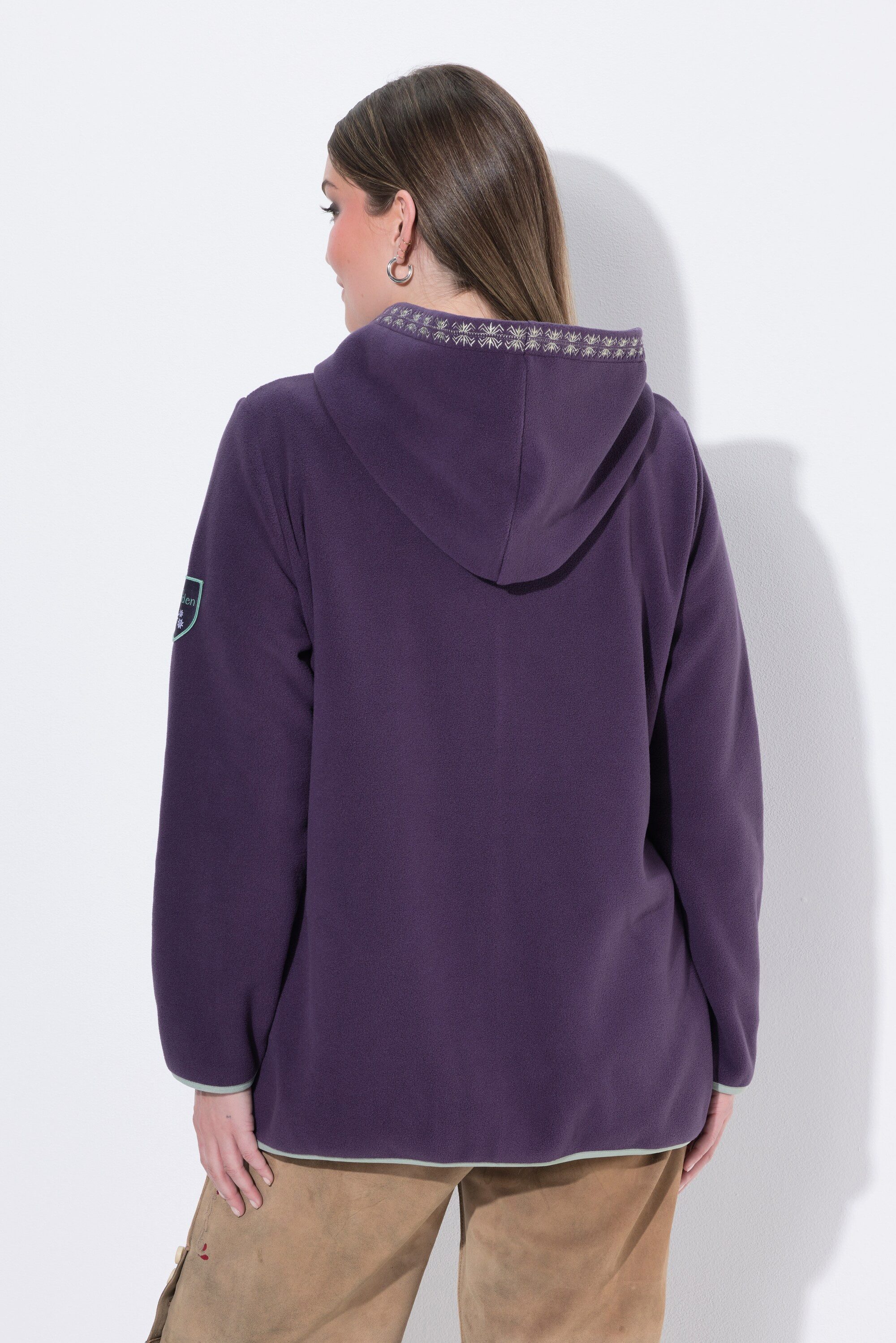 Ulla Popken Sweatjacke Trachten-Fleecejacke Kapuze Zierstickerei Langarm