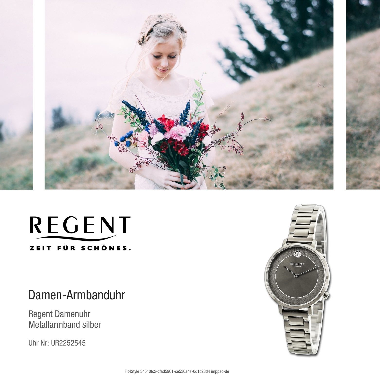 Regent Quarzuhr Regent Damen Armbanduhr 35mm) Analog, (ca. Gehäuse, rundes groß Metallarmband silber, Damenuhr extra