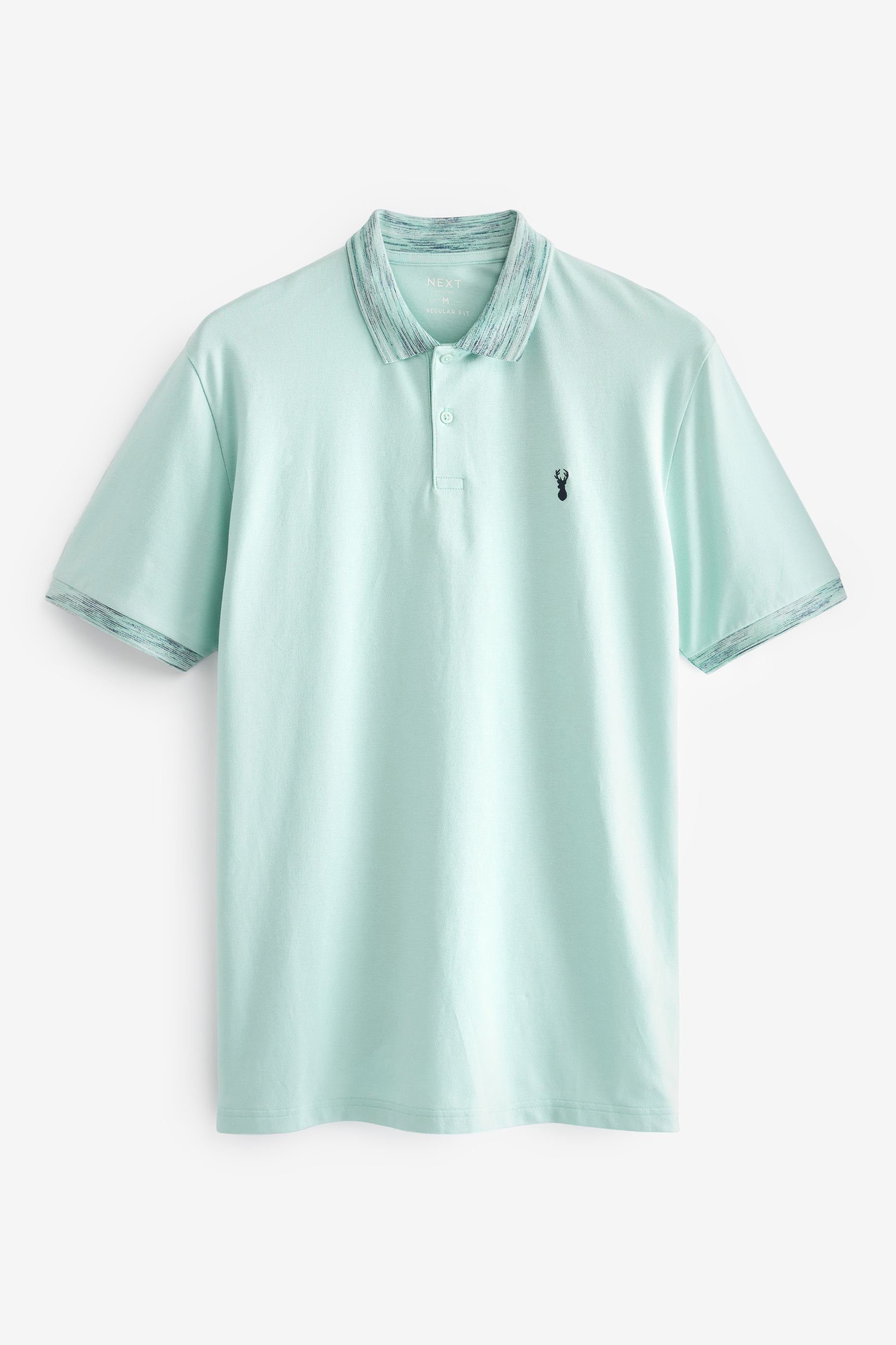 Collar Kragenstreifen Regular im mit Green Poloshirt Fit (1-tlg) Mint Space Pikee-Poloshirt Next Dye