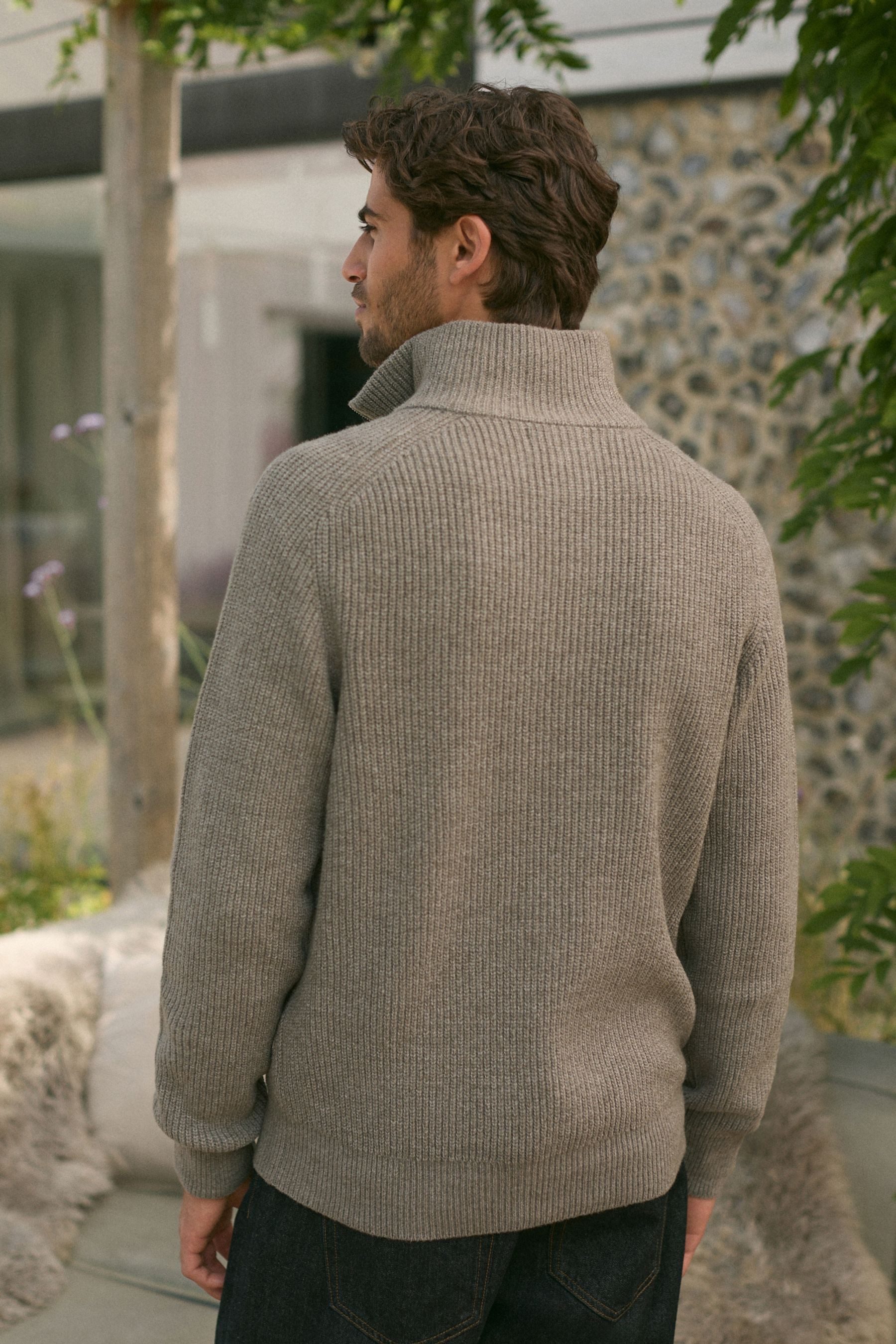 Next Rundhalspullover Strukturierter Pullover mit RV-Kragen günstig online kaufen