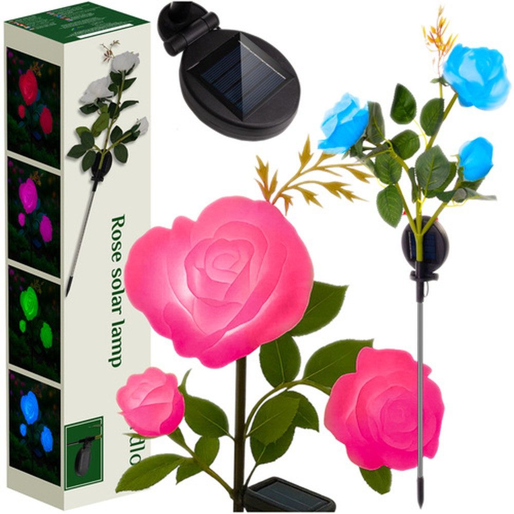 Gardlov LED Solarleuchte Rose Solarlampe Kunstblumen, leuchtet, LED fest integriert, dank Schutzklasse IP44 funktionieren die Gartenrosen zuverlässig