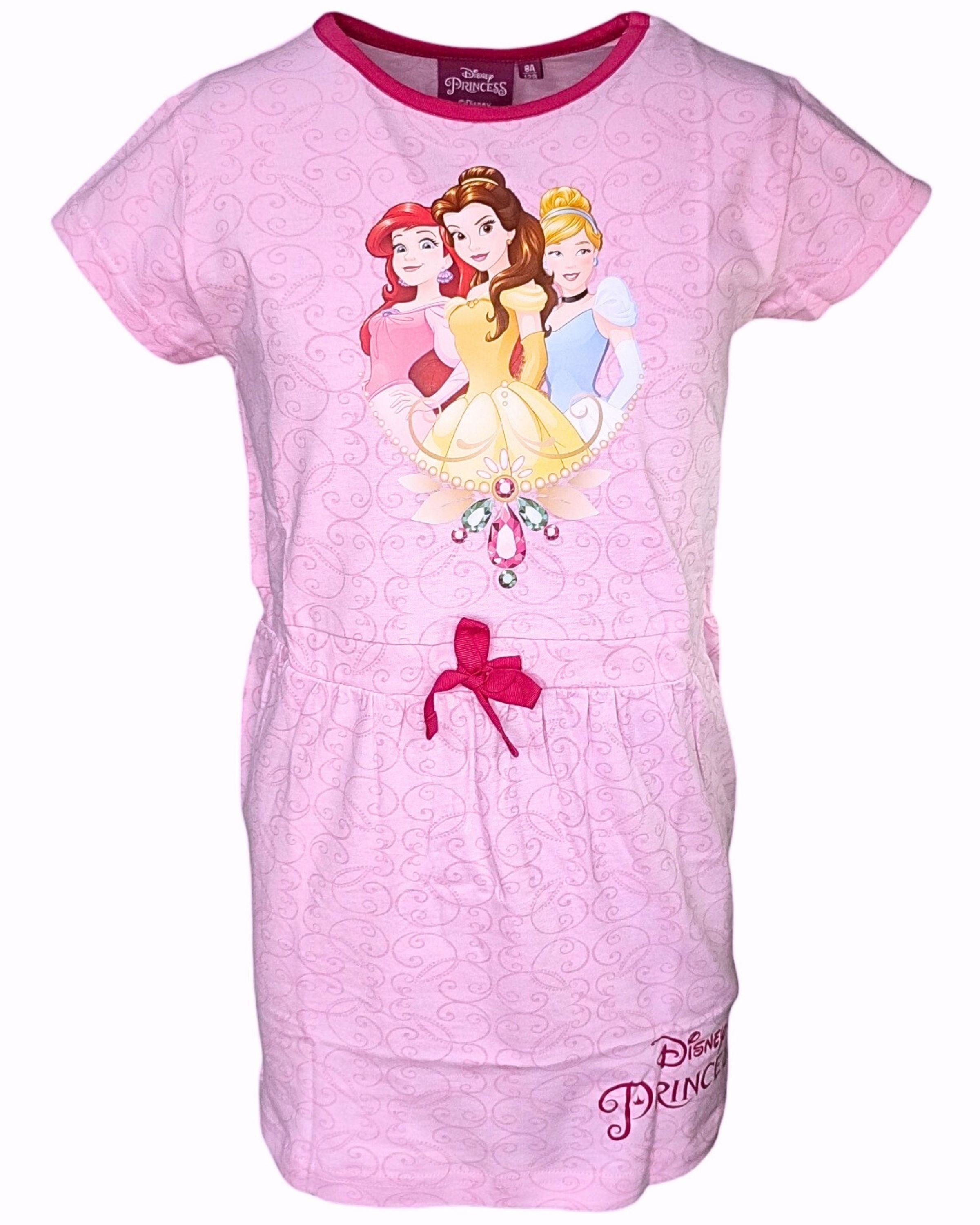 Disney Princess Sommerkleid Arielle, Belle & Cinderella Jerseykleid für Mädchen Gr. 98-128 cm Rosa