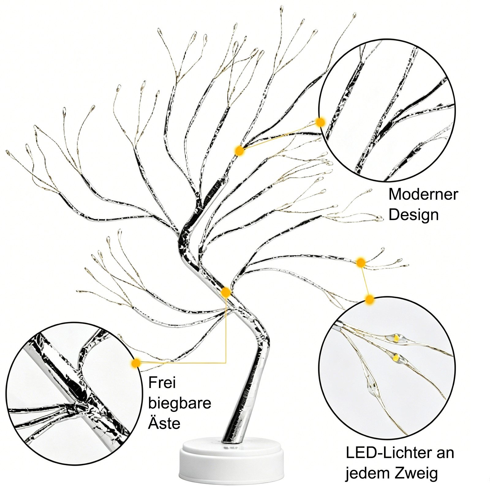 MOPUEA Dekolicht LED Dekolicht Bonsai Baumlampe 108 LEDs USB Tischlampe Dekoration, 108 LEDs flexibel USB Batterie Touch warm dekorativ