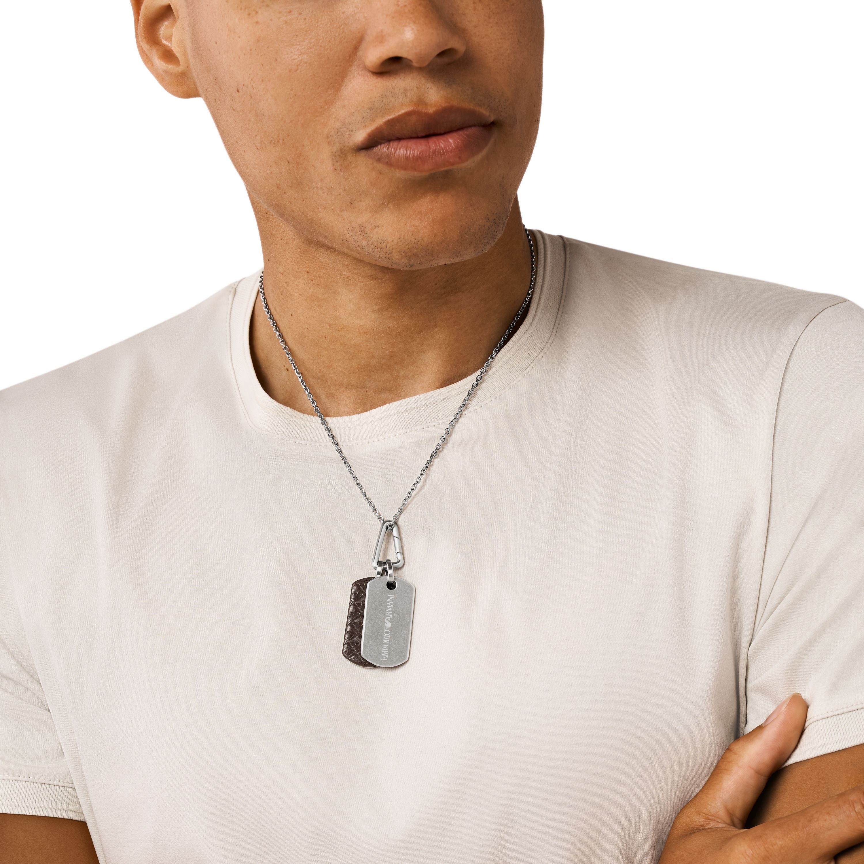 Emporio Armani Kette mit Anhänger Schmuck Geschenk Edelstahl Leder Dog Tag (Set, 4-tlg)