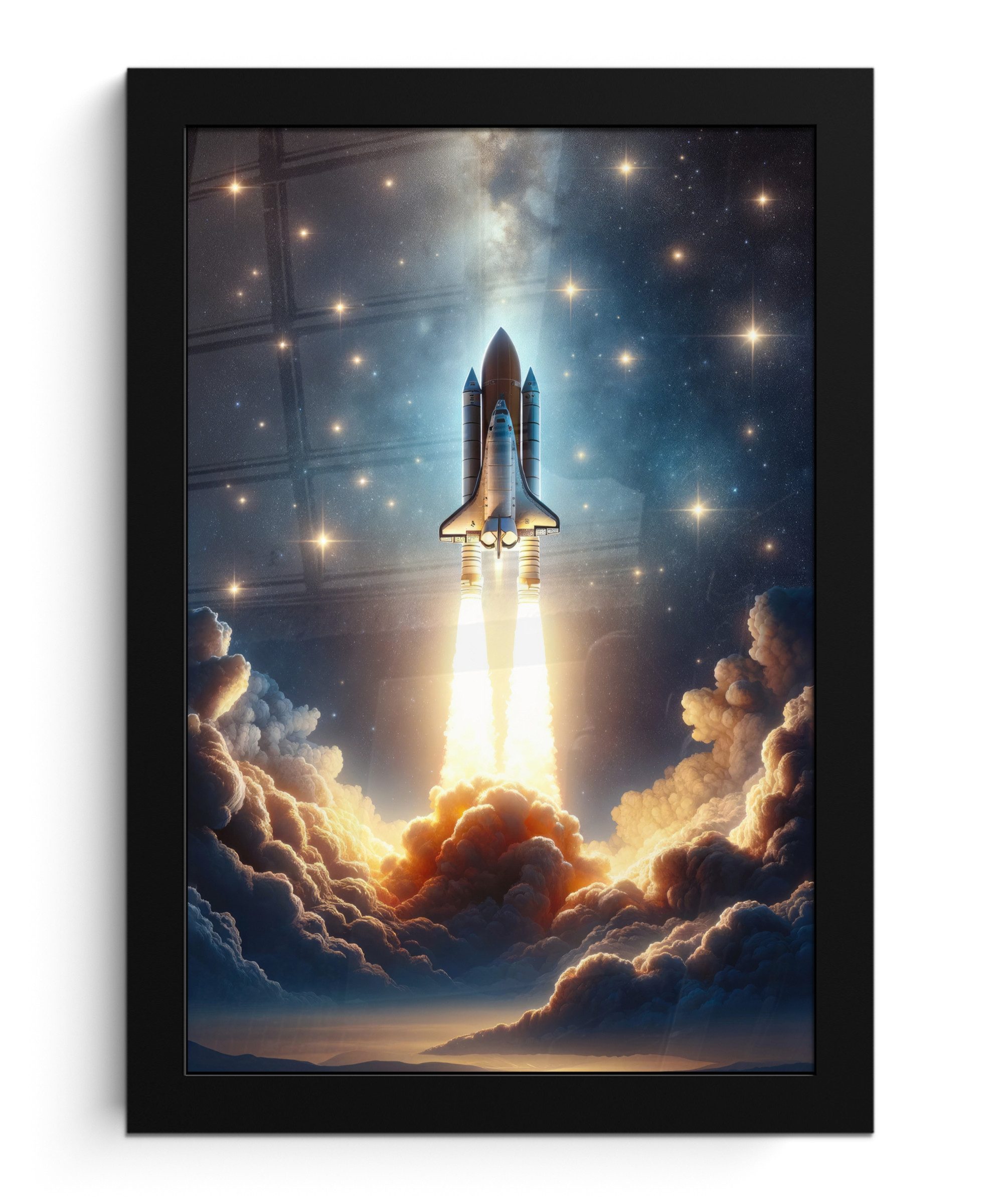 MuchoWow Poster Weltraum - Rakete - Weltraum - Sterne, (1 St), Bilderrahmen, Zimmer Deko, Bild für Wohnzimmer, 20x30 cm