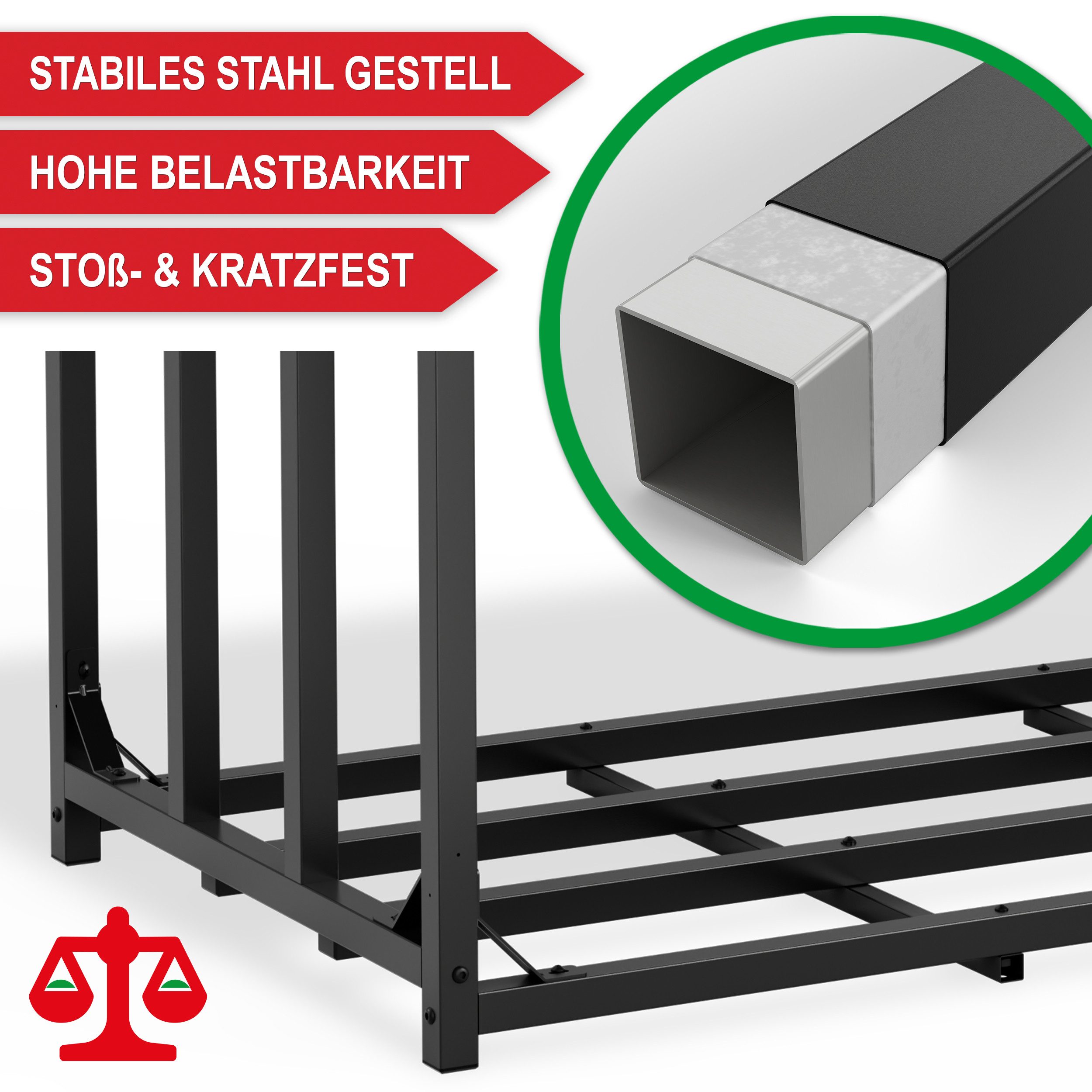 Onbest Kaminholzregal Metall mit Regenrinne und Regenkette, BxTxH:185x70x185 cm, 150g Schutzplane, 1,56 m³