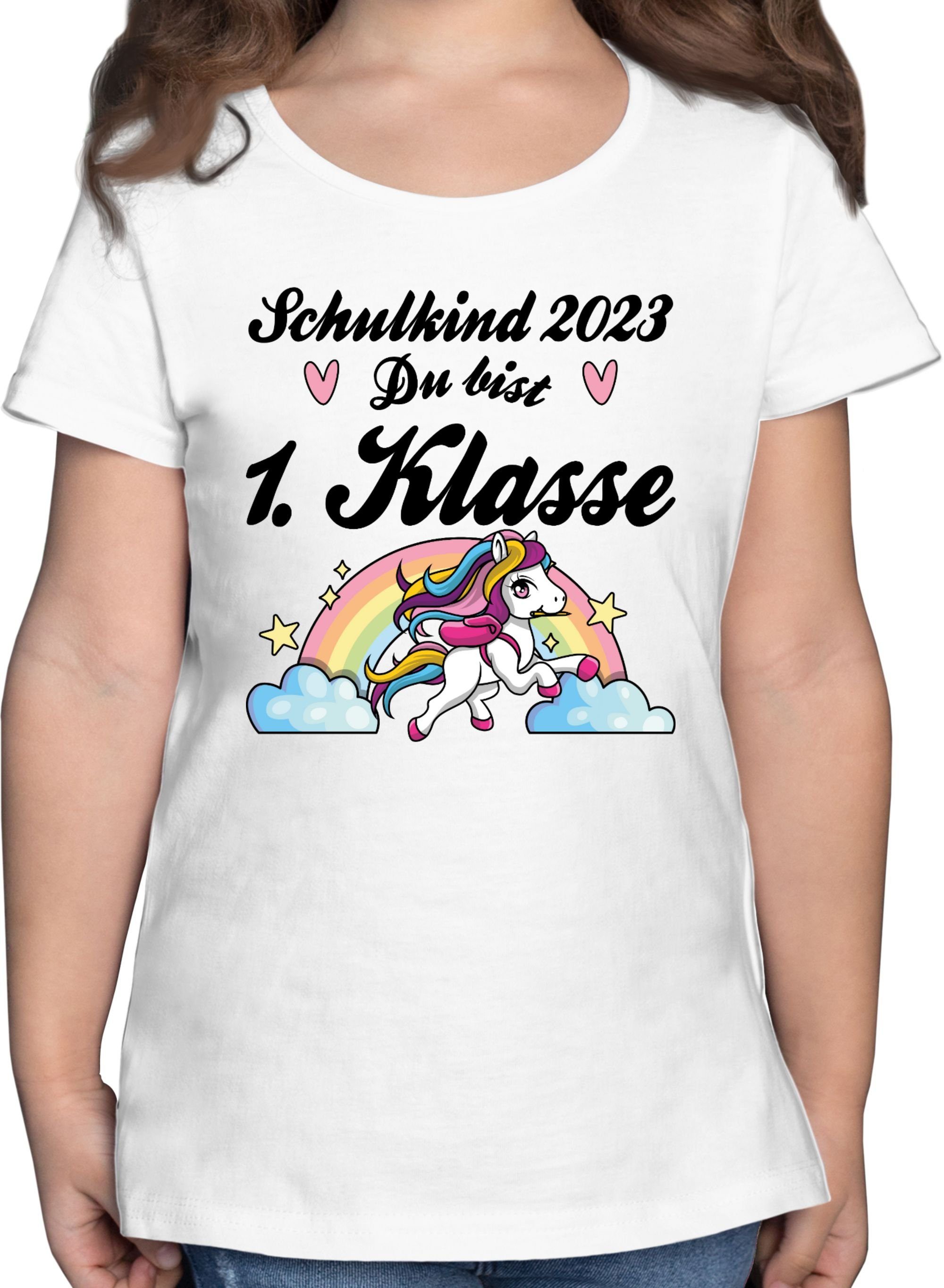 2023 - Du - Mädchen Erstklassig Shirtracer Schulkind T-Shirt 3 Weiß Pferd Einschulung bist