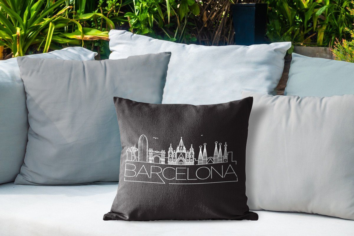 MuchoWow Dekokissen Skyline "Barcelona" Kissenbezüge, Dekokissenbezug, auf Kissenhülle, schwarz, Dekokissen, Outdoor weiß
