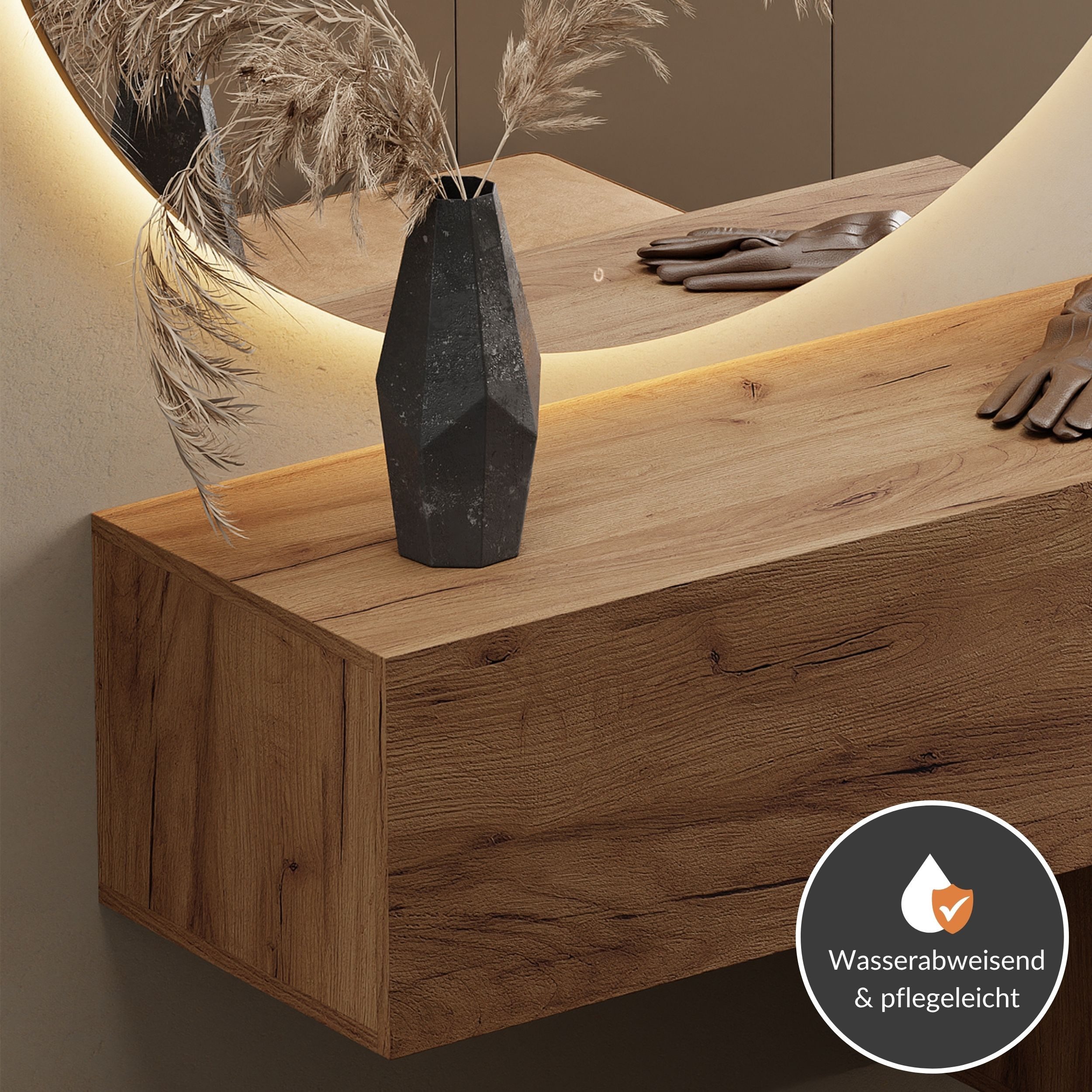 Planetmöbel Garderoben-Set Garderobenschrank Flur 140 cm, verschiedene Farben, (Kompaktgarderobe mit Klappe als Stauraum, Hängeschrank 140 cm Gold Eiche), Wandgarderobe (ohne Spiegel)