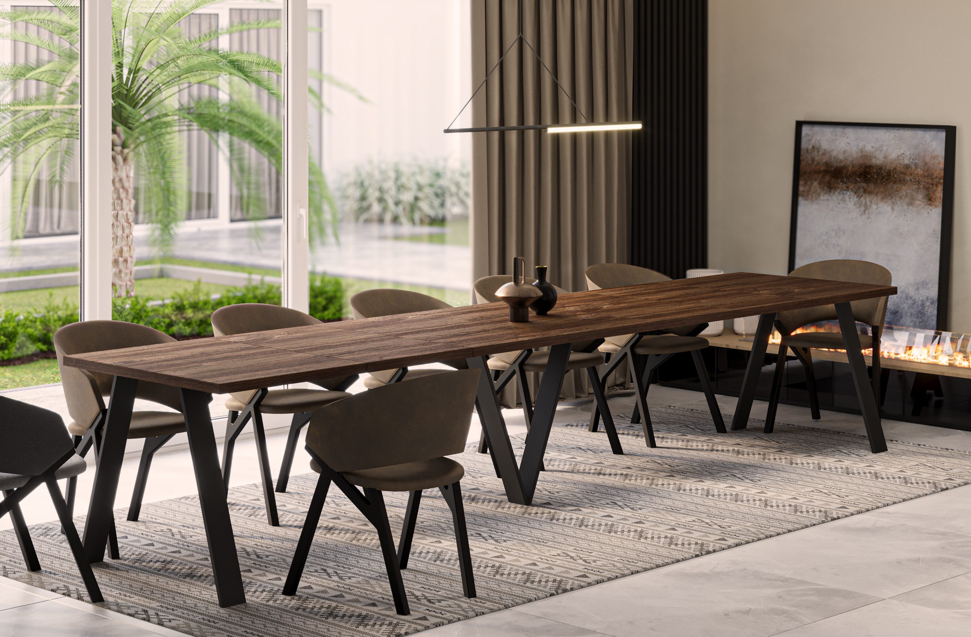 Endo-Moebel Esstisch Lungo XXL 130-405 cm, Metallgestell, ausziehbar, erweiterbar, riesiger Kulissentisch, 4m, extra lang und groß, stabil