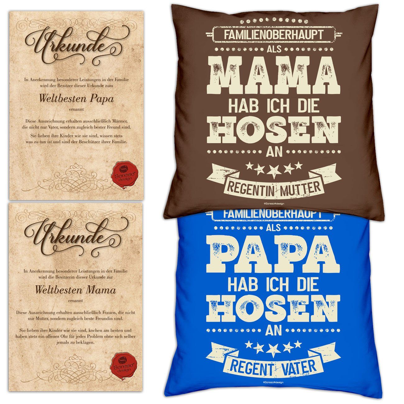 ich braun mit Dekokissen Hosen Als Hosen Set Vatertagsgeschenk die Mama Als hab Muttertagsgeschenk die Kissen-Set ich hab an an Papa Soreso® Urkunden,