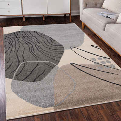 Designteppich Modern Teppich Kurzflor Wohnzimmerteppich Japandi Scandi Beige Grau, Mazovia, 200 x 300 cm, Fußbodenheizung, Allergiker geeignet, Farbecht, Pflegeleicht