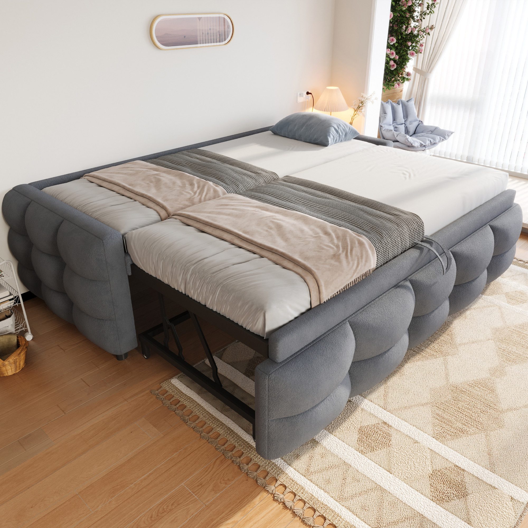 Flieks Daybett, Daybett Schlafsofa mit Ausziehbett 90/180x190cm Teddy-Samt Bezug