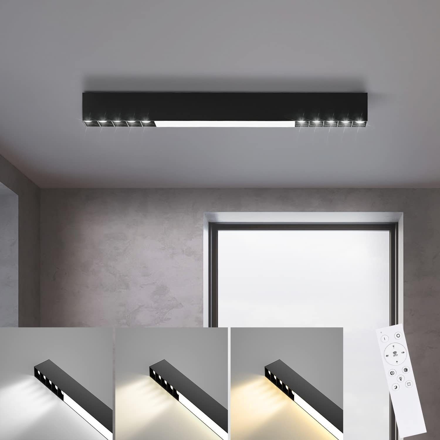 Nettlife LED Deckenleuchte für Wohnzimmer Schwarz Deckenlampe 53x3,5x5,5cm Fernbedienung,Memory-Funktion, 107/53/80CM Decke Neutralweiß, mit Modern integriert, Deckenbeleuchtung, LED fest Dimmbar 17W, Kaltweiß, Schlafzimmer Warmweiß, Lang Küche Büro