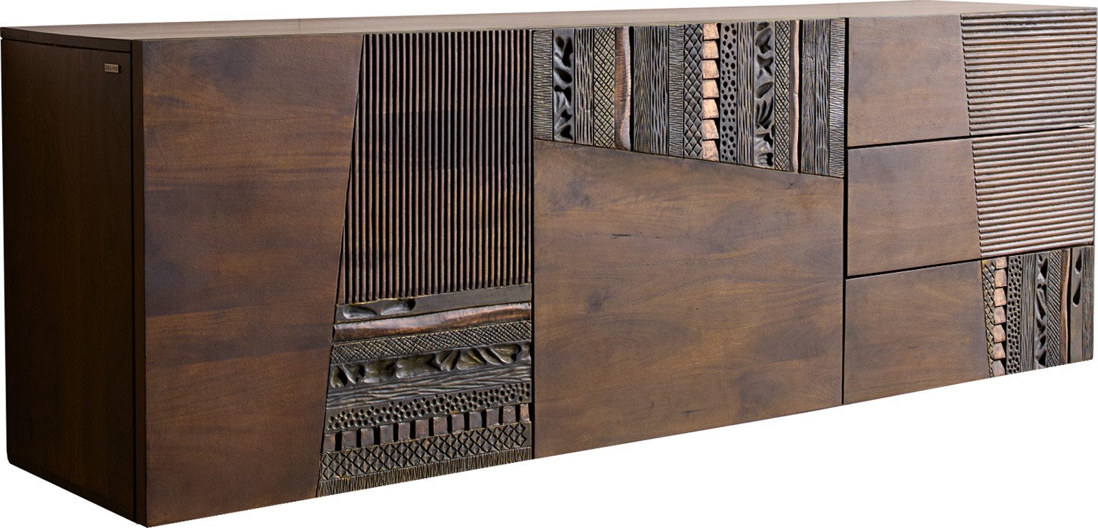 DELIFE Sideboard Imara, Mango Braun 175 cm 2 Türen 3 Schubladen schwebend Sideboard