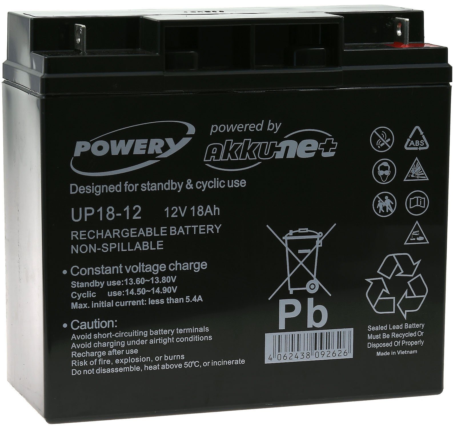 Powery Blei-Gel Akku 12V 18Ah Bleiakkus 18000 mAh (12 V)