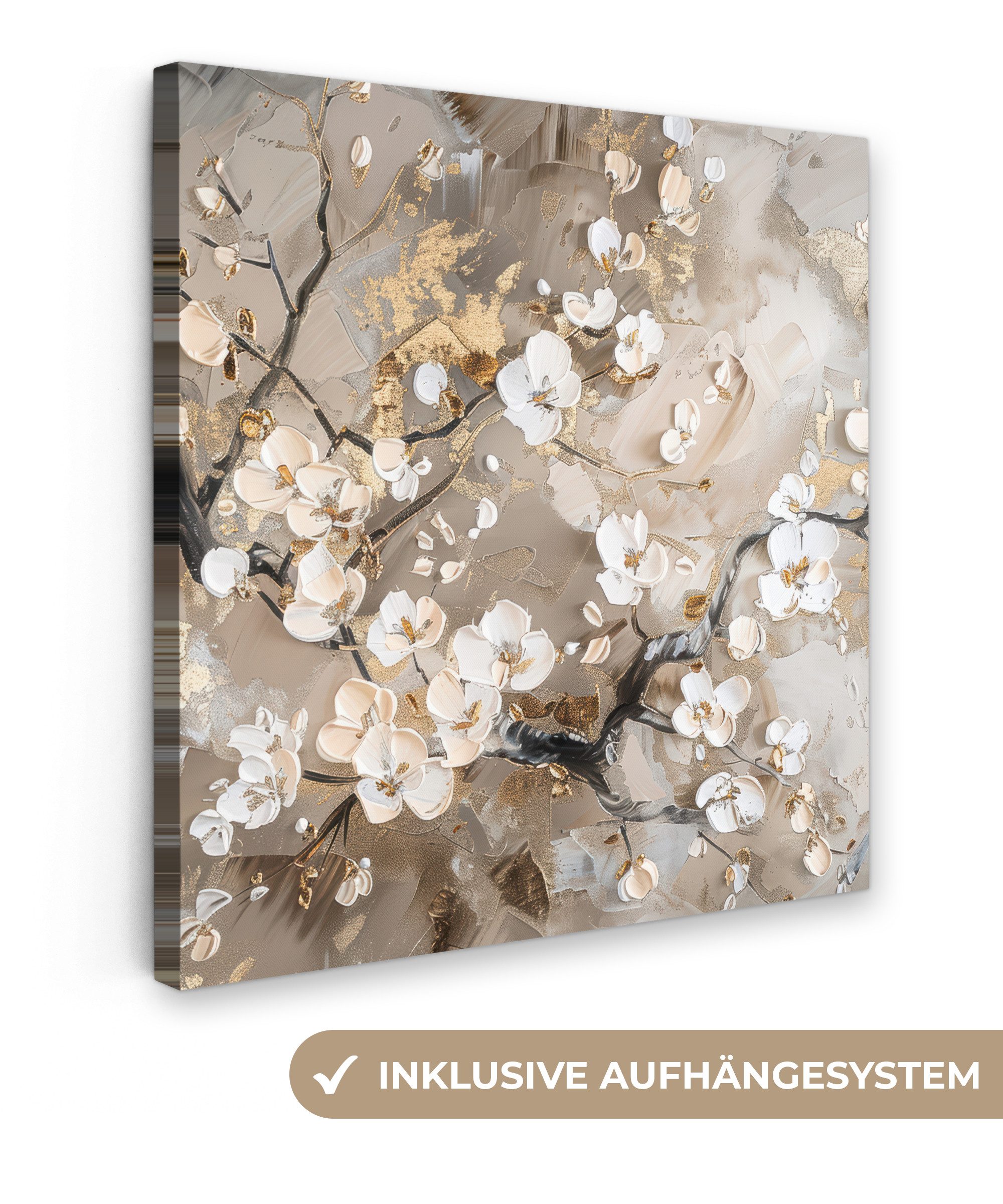 OneMillionCanvasses® Leinwandbild Blumen - Weiß - Gold - Beige - Luxus, Fot günstig online kaufen