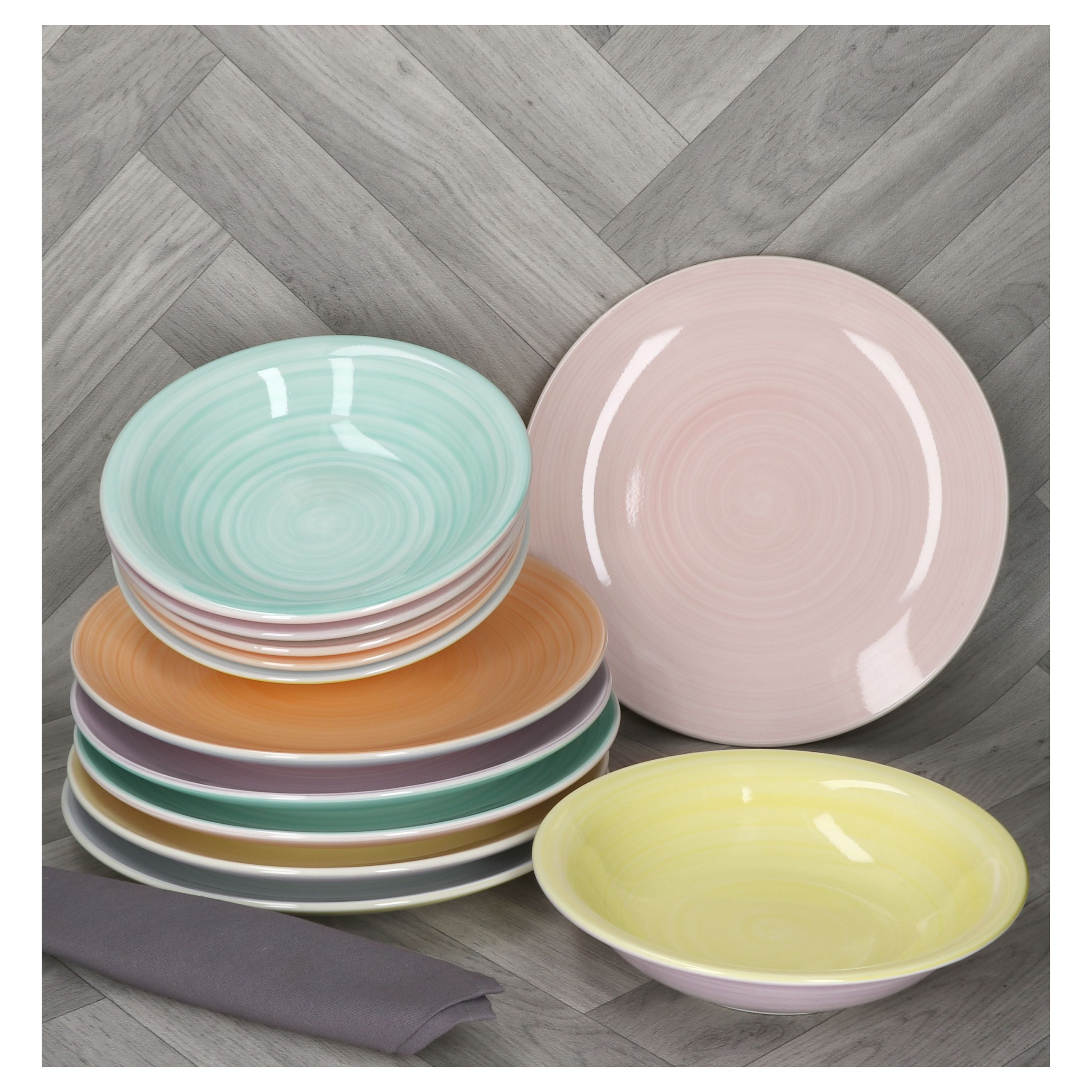 MamboCat Tafelservice Pastello Tellerset 12-tlg Ø 27 cm & Ø 21,3 cm Steingut Pastellfarben, Steingut – Bild 5 von 5