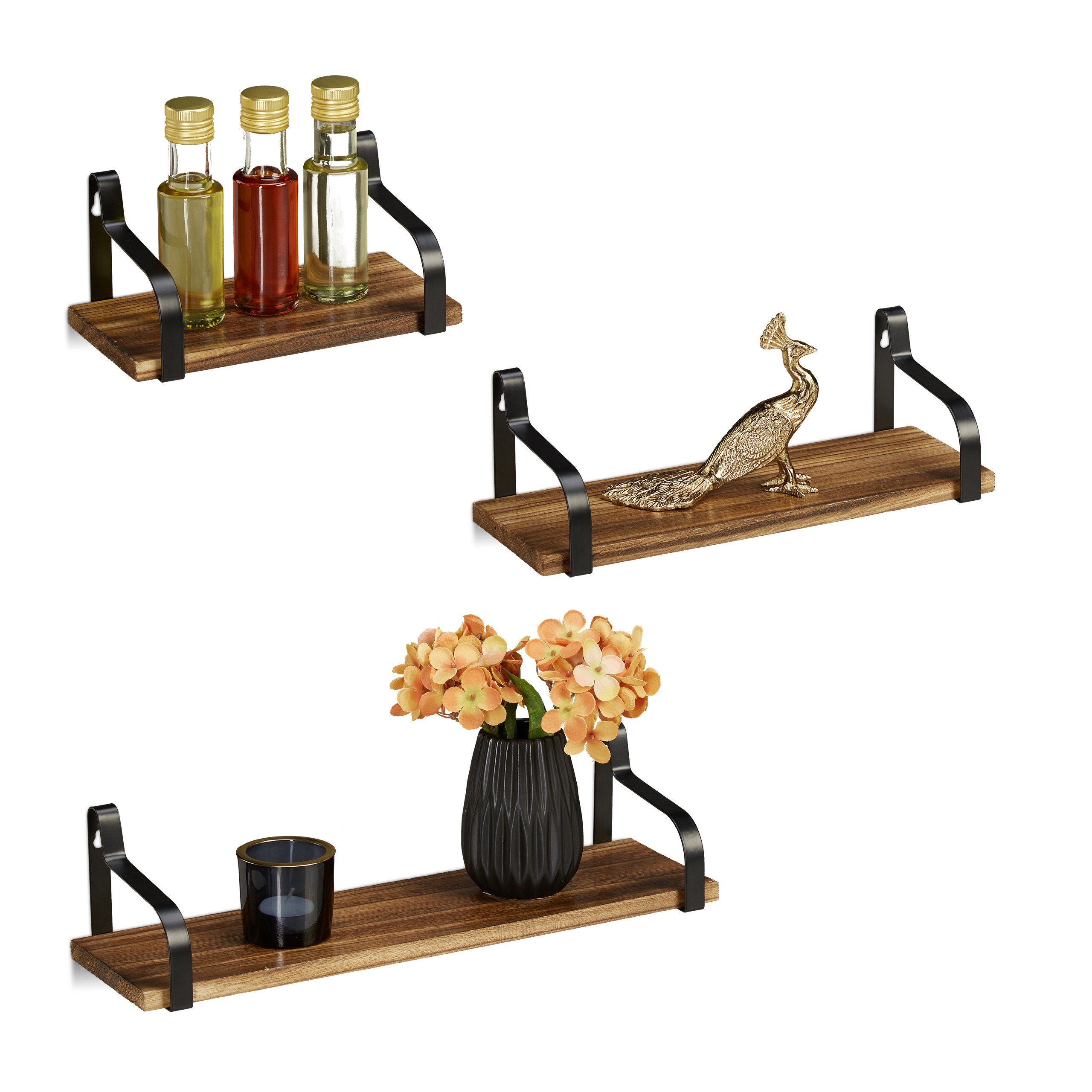relaxdays Wandregal 3er Wandregal Holz günstig online kaufen