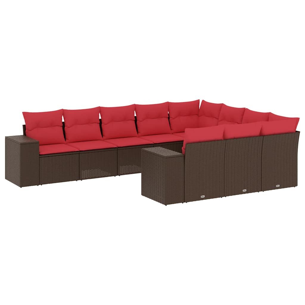 vidaXL Gartenlounge-Set 10-teiliges Gartensofa-Set mit Kissen, braun, Polyrattan, (1-tlg)