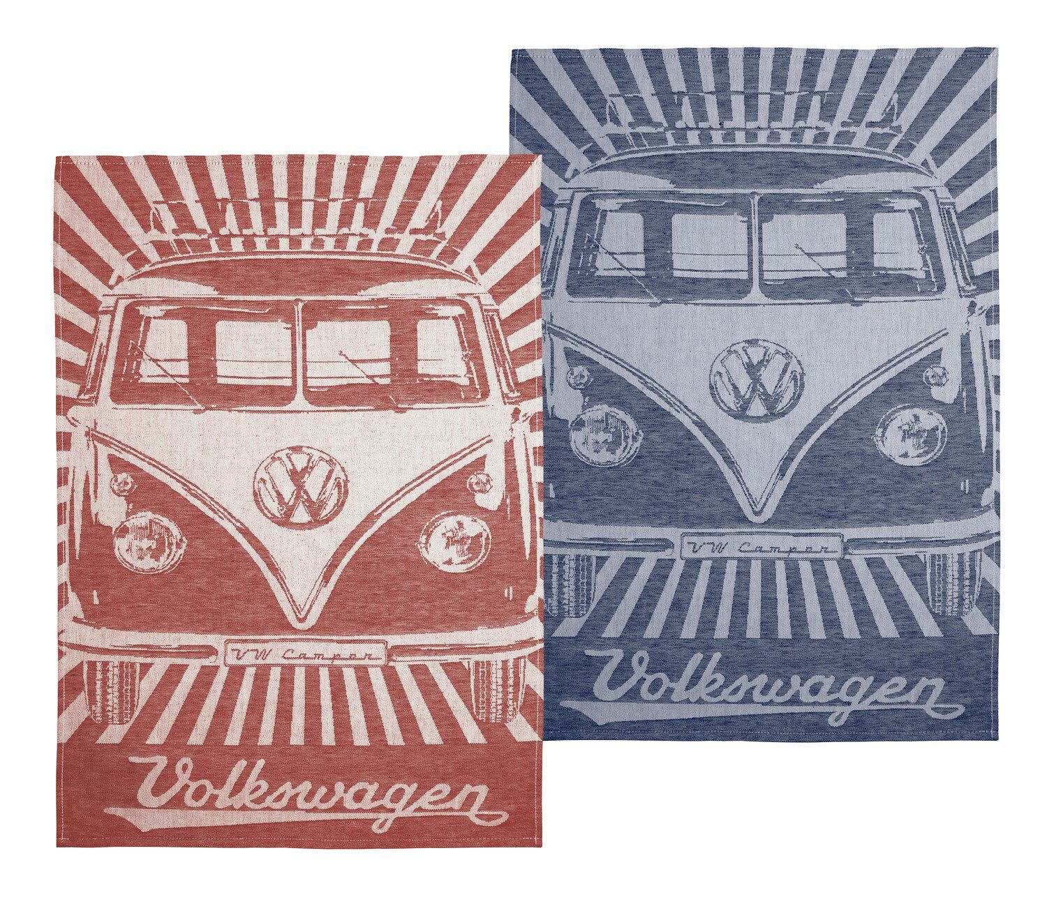 VW Collection by BRISA Geschirrtuch Volkswagen Küchentuch im T1 Bulli Bus Design, (2er-Set), rot/blaue Handtücher