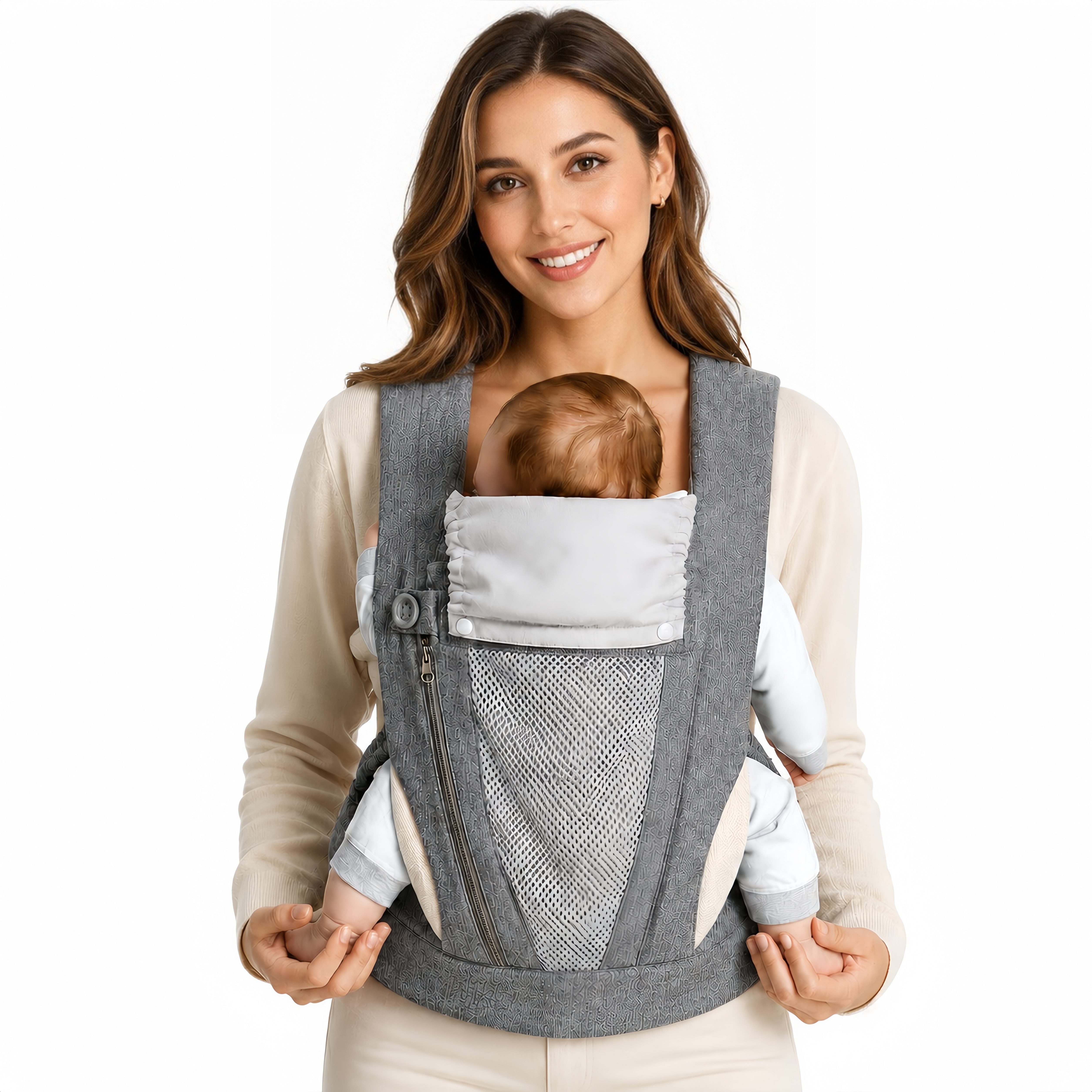 ibettertec Babytrage Neugeborene ab Geburt, Kleinkindtrage aus 100% Baumwolle (Ergobaby Babytrage mit Ein-Klick-Schnalle, ergonomische M-Position, X-Rücken, für 3,2–20 kg), tragetuch baby neugeboren, babytrage neugeborene ab geburt
