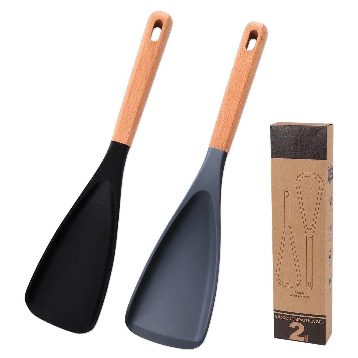 LuxusKollektion Kochlöffel Silikon Kochlöffel Set Schwarz/Grau 2er Pack
