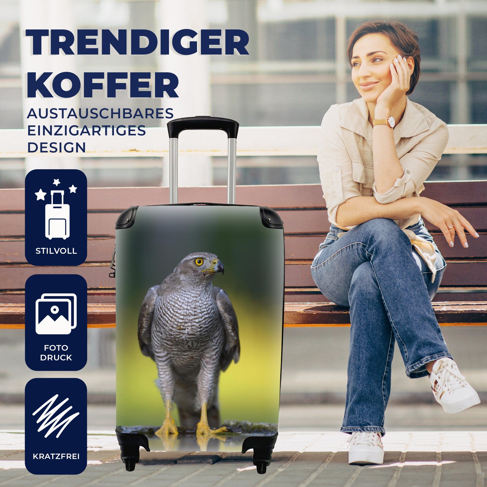 MuchoWow Handgepäckkoffer Vogeltränke - Reisekoffer mit Reisetasche Falke - Handgepäck Wasser, 4 Trolley, Rollen, rollen, für Ferien